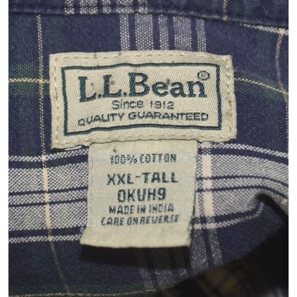 L.L. Bean Vintage Mens XXL Tall Blue Plaid Button Up Long Sleeve Shirt Cotton - Picture 6 of 7